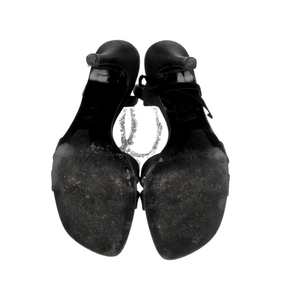 Stuart Weitzman 8 Suede CRYSTAL Square Toe Sandals Ankle Tie Heels Black - Picture 9 of 9